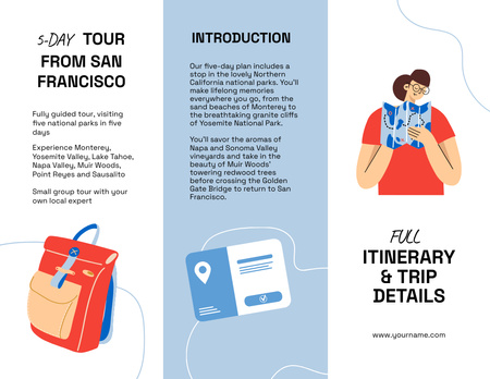 Itinerary And Trip Details with Woman holding Map Brochure 8.5x11in Z-fold Design Template