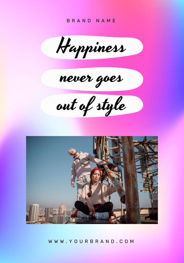 Ontwerpsjabloon van Poster 28x40in van Lovely Quote About Happiness And Style on Bright Pattern