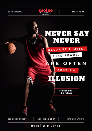 Ontwerpsjabloon van Poster van Sports Quote with Basketball Player with Ball