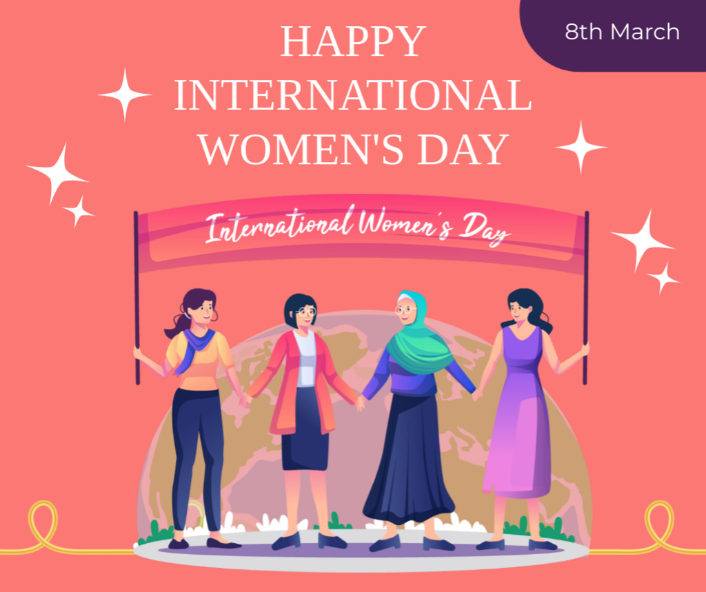 Designvorlage Multicultural Women holding Hands on Women's Day für Facebook