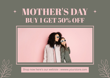 Mom with Daughter in Cool Sunglasses on Mother's Day Card Design Template