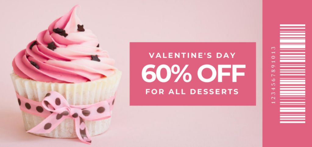 Valentine's Day Discount Offer on All Desserts with Cupcake Coupon Din Large Tasarım Şablonu