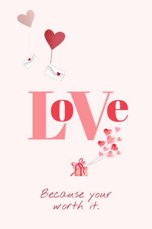 Romantic Love Message with Pink Hearts and Gift Postcard 4x6in Vertical Design Template