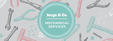 Anúncio de serviços mecânicos com padrão de ferramentas Facebook cover Modelo de Design