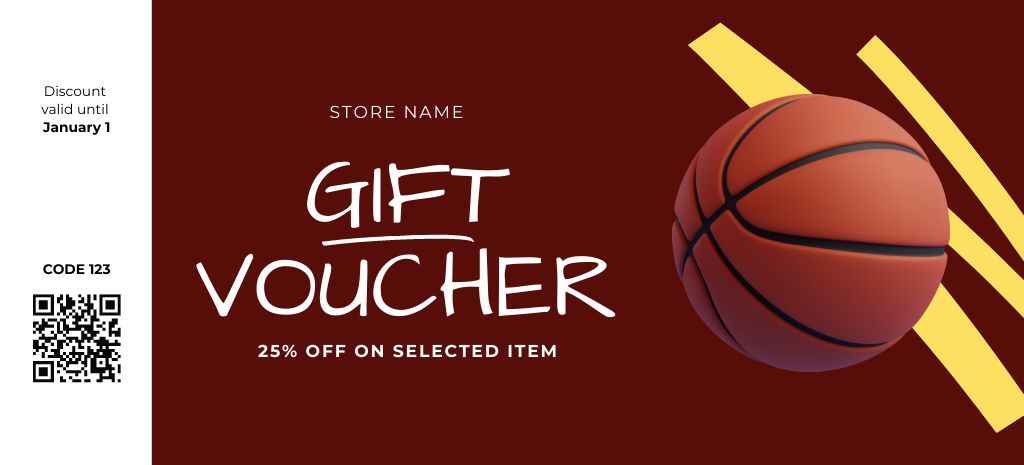 Gift Voucher for Sports Goods in Red Coupon 3.75x8.25in Design Template