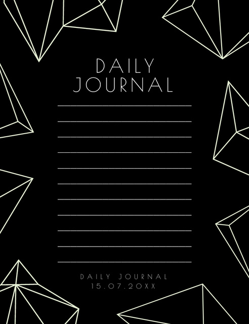 Daily Journal with Triangles on Black Notepad 107x139mm Modelo de Design