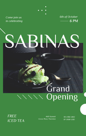 Green ice-cream ball at Cafe opening Invitation 4.6x7.2in Design Template