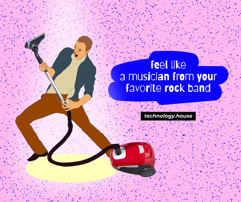 Funny Guy playing on Vacuum Cleaner Pipe Facebook Design Template