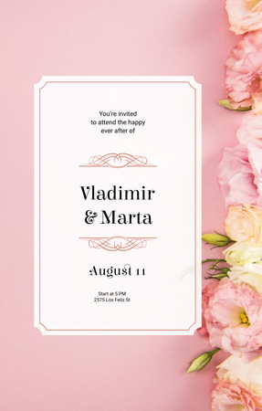 Wedding Announcement with Pink Flowers Invitation 4.6x7.2in Design Template