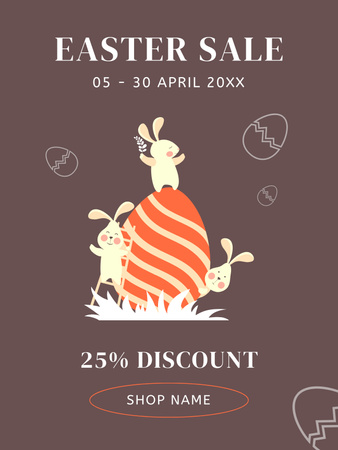 Easter Sale Announcement with Funny Rabbits and Painted Easter Egg Poster US Design Template