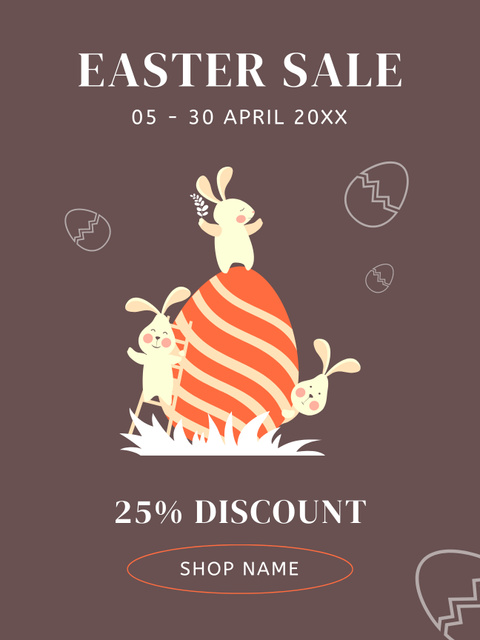 Easter Sale Announcement with Funny Rabbits and Painted Easter Egg Poster US Šablona návrhu