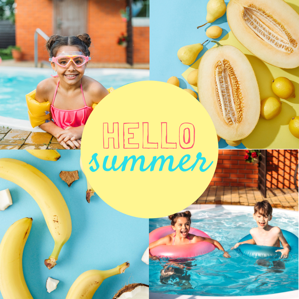 Collage of Kids in Summer Water Pool Instagramデザインテンプレート