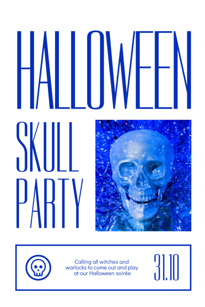 Whimsical Halloween Skull Party In White Flyer 4x6in Design Template