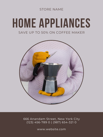 Modèle de visuel Offre de vente de cafetières domestiques - Poster US