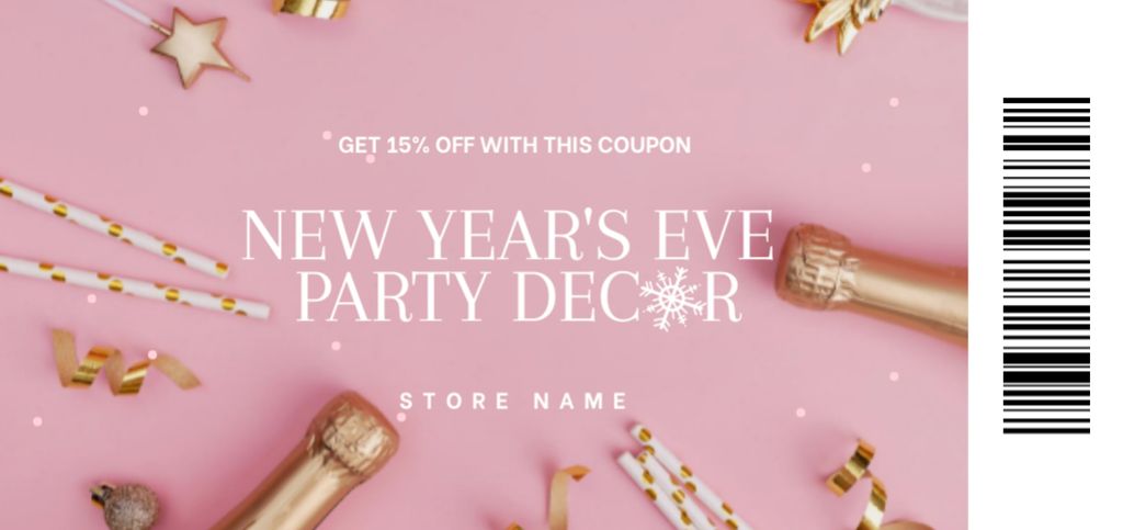 New Year Party Announcement with Decor Discount Offer Coupon Din Large Modelo de Design
