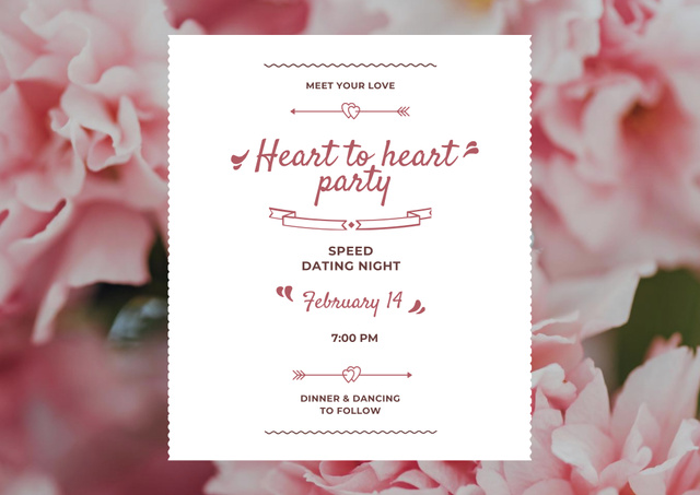 Valentine's Party Invitation with Tender Pink Roses Poster B2 Horizontal Design Template