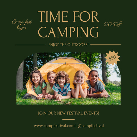 Designvorlage Children on Camping Festival  für Instagram AD