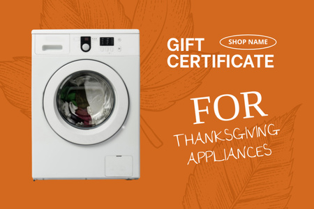 Thanksgiving Offer with Washing Machine Gift Certificate Design Template