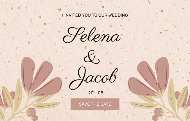 Szablon projektu Beige Simple Wedding Announcement With Illustration Invitation 4.6x7.2in Horizontal