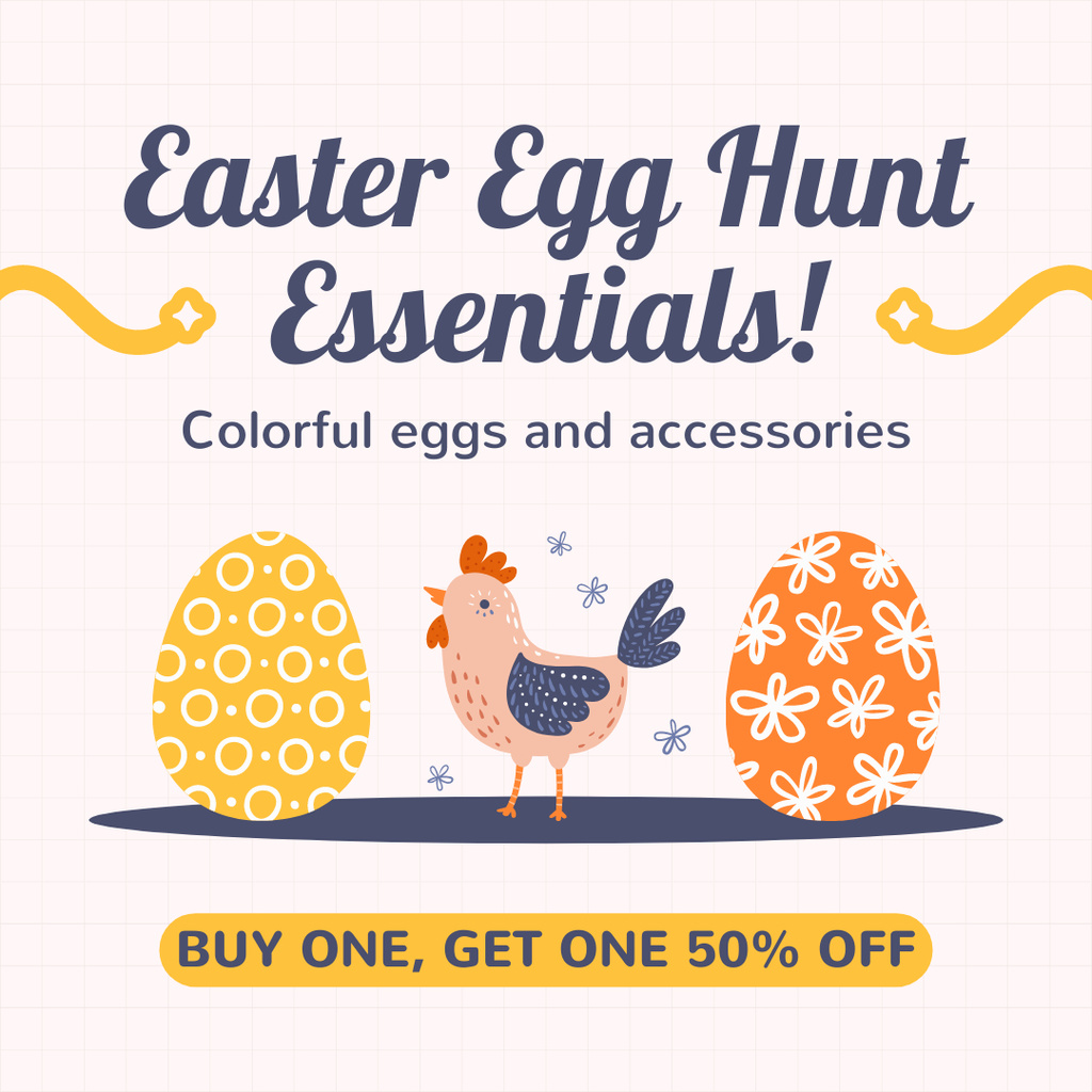 Easter Egg Hunt Ad with Cute Chick and Eggs Instagram Design Template