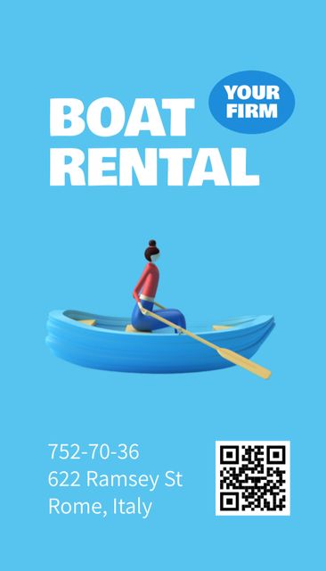 Template di design Boat Rental Offer on Blue Business Card US Vertical