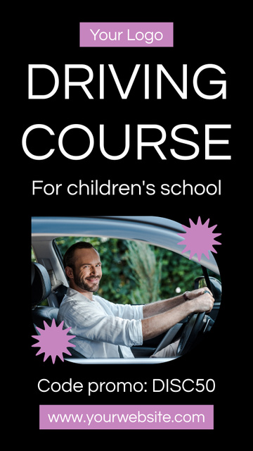 Awesome Driving Course For Children School With Promo Code Instagram Storyデザインテンプレート