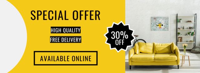 Furniture Offer with Stylish Yellow Sofa Facebook cover tervezősablon
