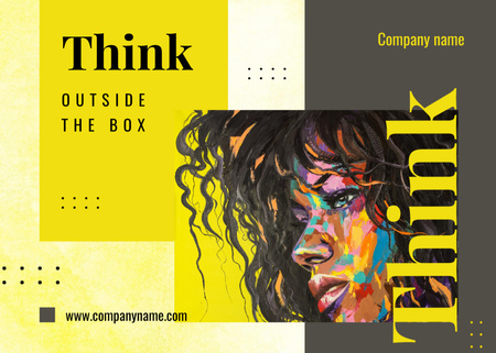 Creative Female Portrait With Slogan on Yellow Postcard 5x7in Design Template
