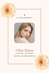 Funeral Memorial Card with Photo of Woman and Flowers