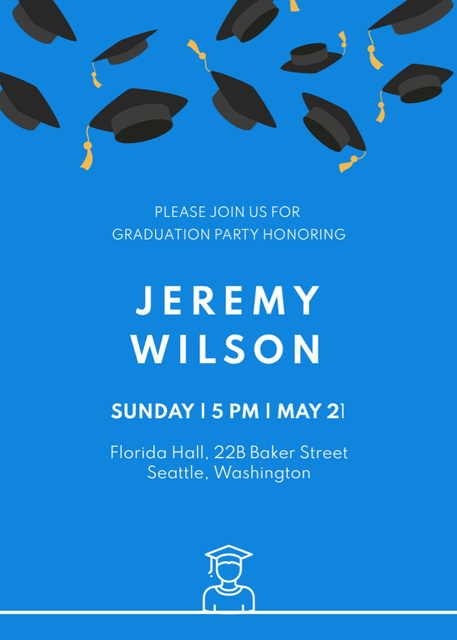 Graduation Party Announcement with Students throwing Hats Invitation Design Template
