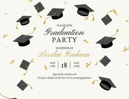 Graduation Party Announcement With Graduators' Hats Invitation 13.9x10.7cm Horizontal Design Template