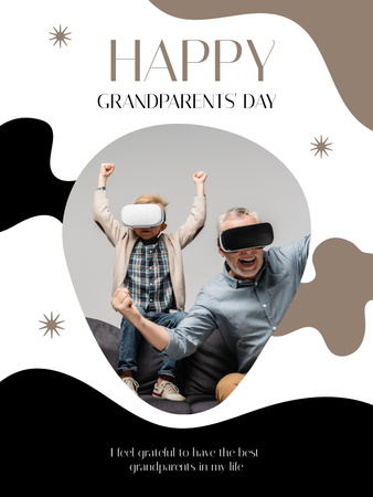Granddad with Grandson in Virtual Glasses on Grandparents Day Poster USデザインテンプレート