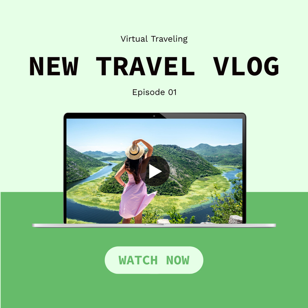 Designvorlage New Travel Vlog Episode Promotion In Green With Mountains für Instagram