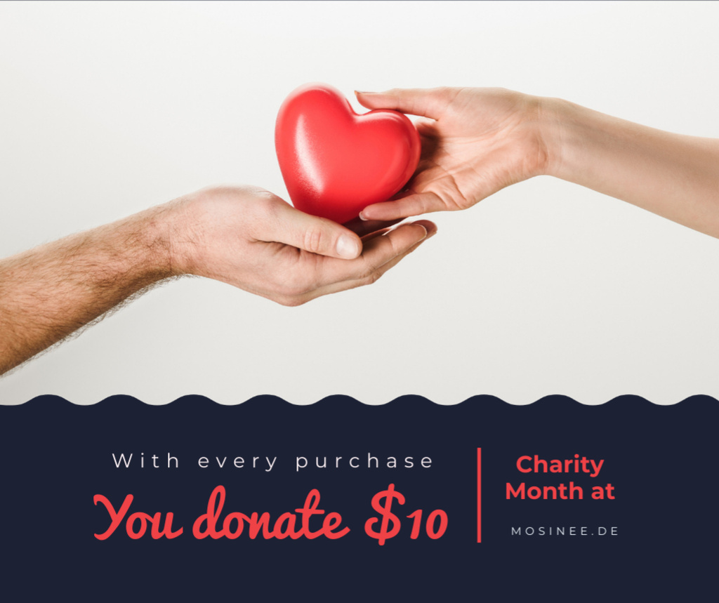Charity Event Hands Holding Heart in Red Facebook Design Template