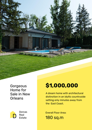 Real Estate Offer with Residential Modern House and Pool Flyer A6 Design Template