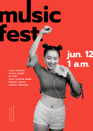 Music Fest announcement with Girl on street Poster tervezősablon