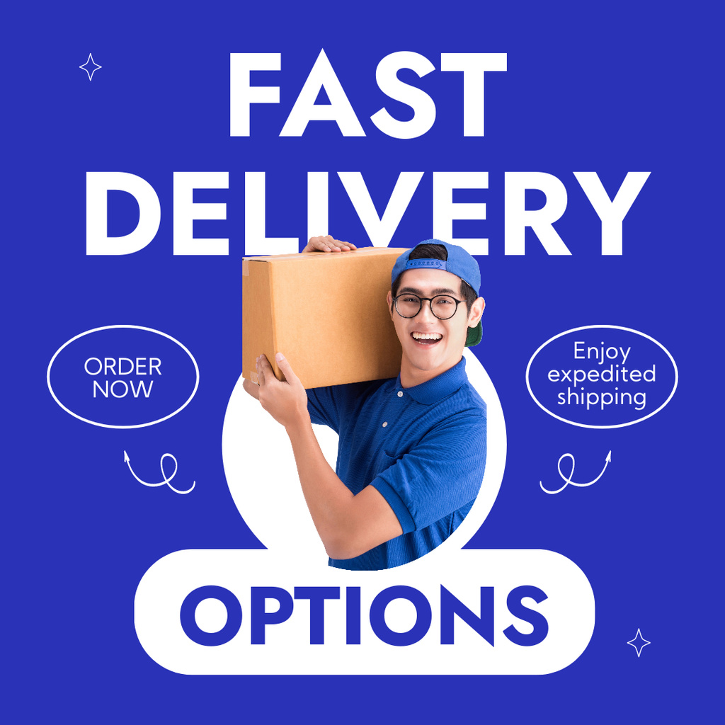 Fast Delivery Options Proposition on Blue Instagram Design Template