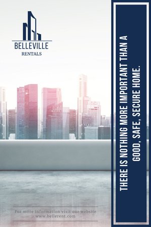 Real Estate Advertisement with Modern City Skyscrapers Pinterest Design Template