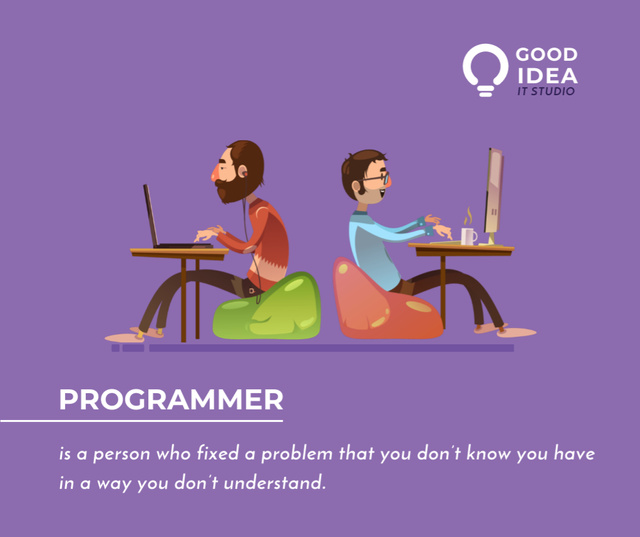 Plantilla de diseño de It Studio Ad Multitasking Programmer Working on Computer Facebook 