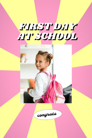 Plantilla de diseño de volver a la escuela con linda alumna con mochila Pinterest 