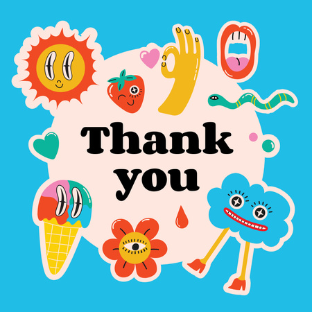 Thankful Phrase with Funny Doodles Animated Post Modelo de Design