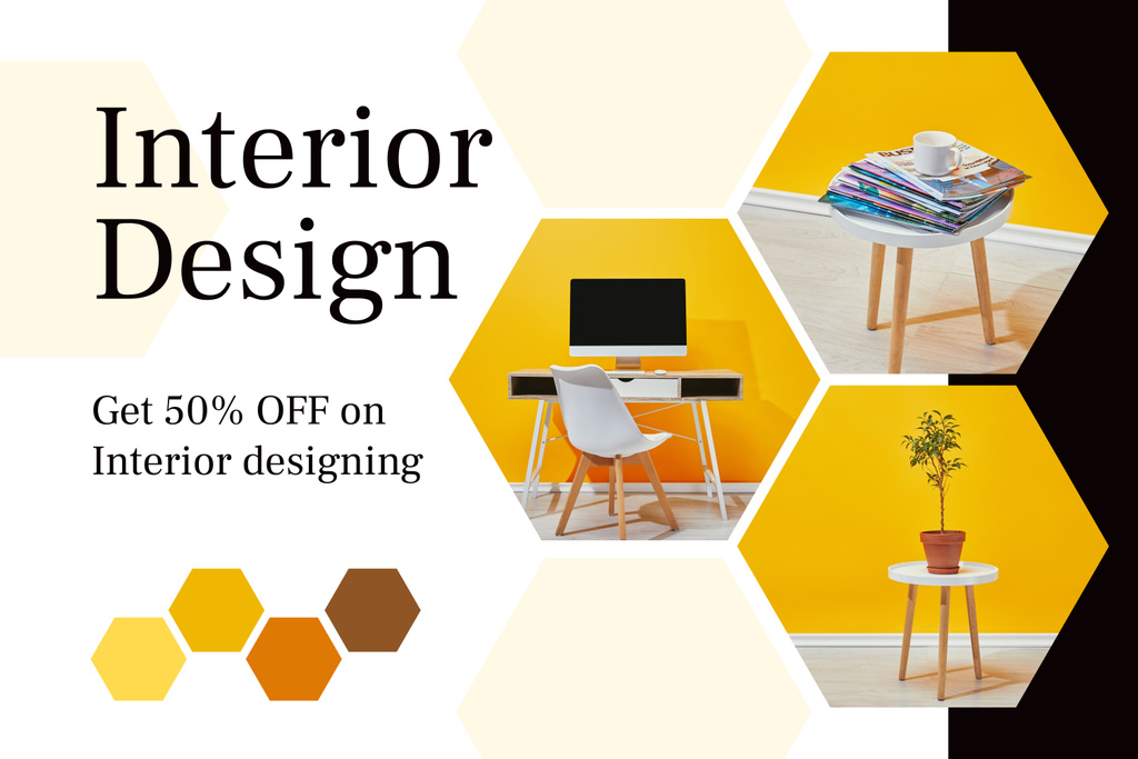 Interior Design Discount Black and Yellow Mood Board Design Template