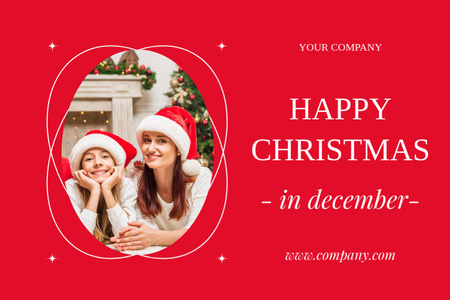 Family Celebrating Christmas on Red Postcard 4x6in – шаблон для дизайну