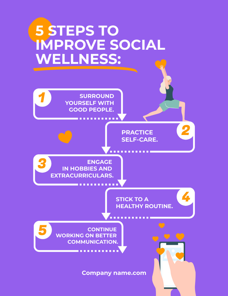 Effective Steps for Improving Social Wellness Poster 8.5x11in Tasarım Şablonu
