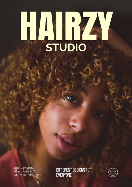 Hair Salon Ad with Curly-Haired Woman Poster B2 tervezősablon