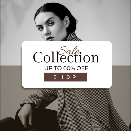 Fashion Ad with Stylish Girl on Black and White Photo Instagram – шаблон для дизайну