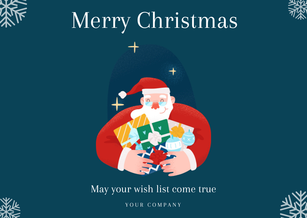 Christmas Greetings with Santa Smiling Card Design Template