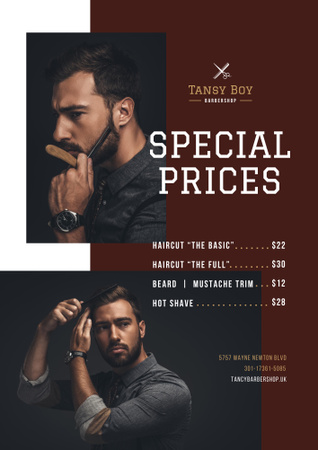 Barbershop Ad with Stylish Bearded Man on Brown Poster B2デザインテンプレート