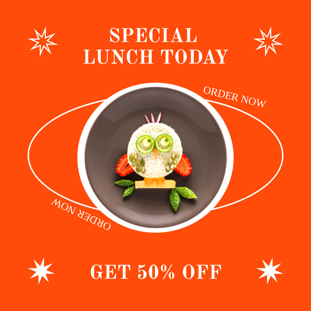 Special Lunch Offer with Funny Owl  Instagram Tasarım Şablonu
