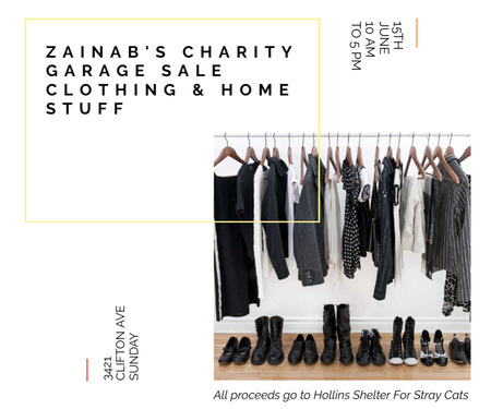 Designvorlage Charity-Flohmarkt-Angebot mit Garderobe für Medium Rectangle